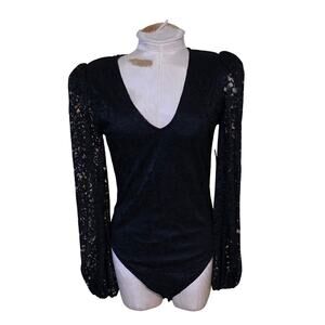Lacey black body suit long sleeve Sofia Jeans Women Size M NWT sexy dressy